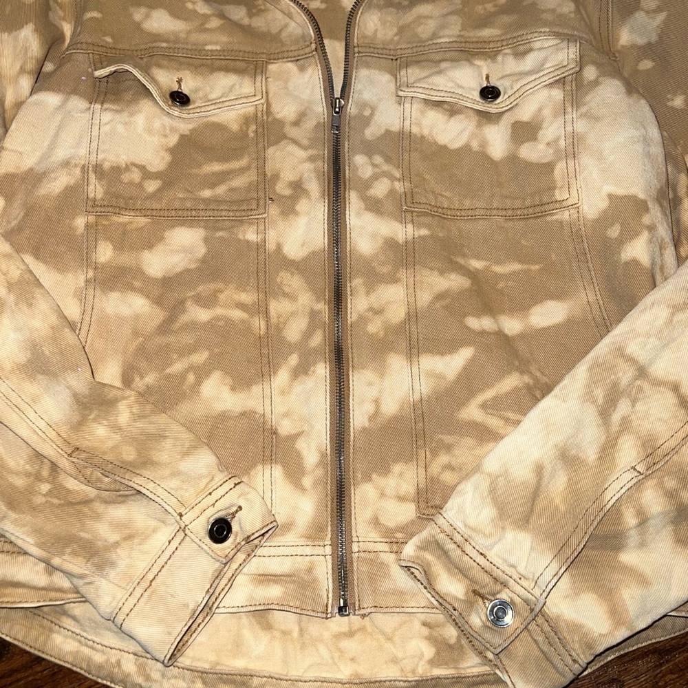 American Vintage Denim Khaki Zip Up Camo Upcycled Utility Retro Jacket Size XL - Picture 4 of 8